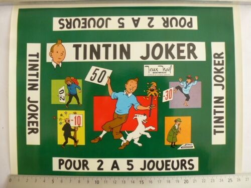 1970- HERGE-Affichette vernie TINTIN joker -Jeu Noël Montbrison-Neuf - Afbeelding 1 van 9