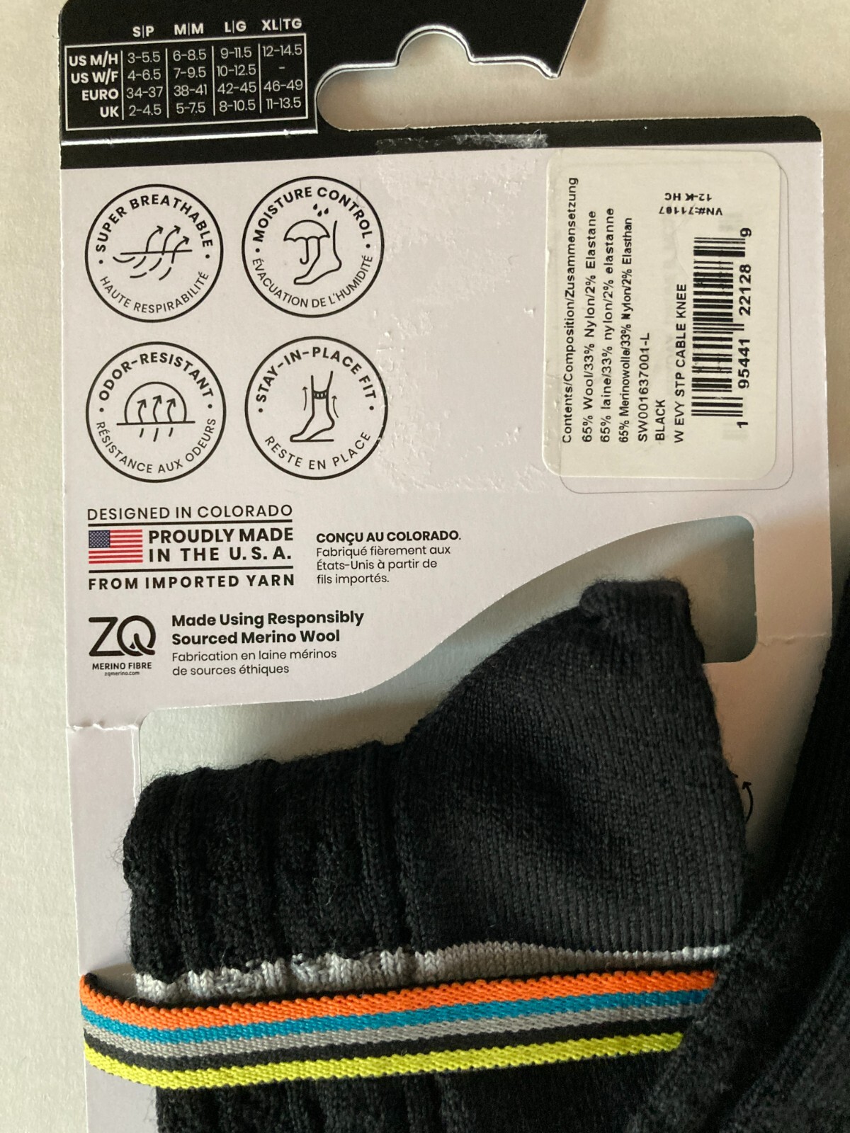 SmartWool Merino Wool Womens Large Everyday Tube Stripe Cable Knee High