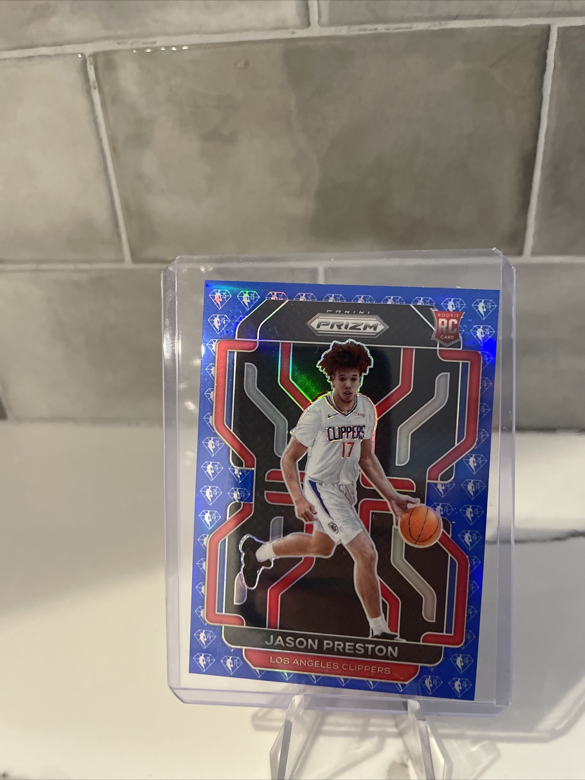 2021-22 Panini Prizm Jason Preston 75th Anniversary Blue Diamond RC/SP Clippers