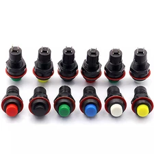 Push Switch 10mm Round Button Momentary or Latching White Red Green Blue Yellow