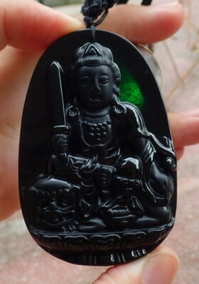 Certified Black Green Burma A Jade jadeite pendant Guanyin Kwan yin 墨翠 623755