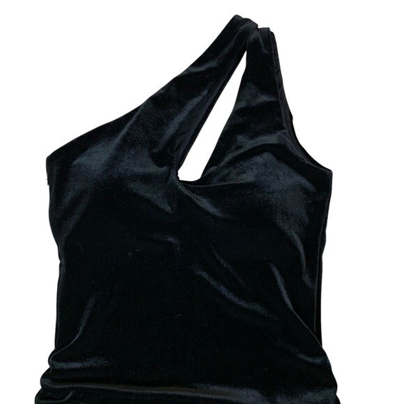 Klassy Network Black Velvet One Shoulder Ruched Mini Dress Medium Side Zip