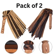 2-Pack Genuine Leather Whip Set Heavy Duty Brown Flogger & Black/Yellow