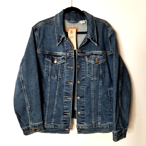 NWT Levis Ex Boyfriend Trucker Jacket Dark Wash Blue Denim Red Tab Women's 1X