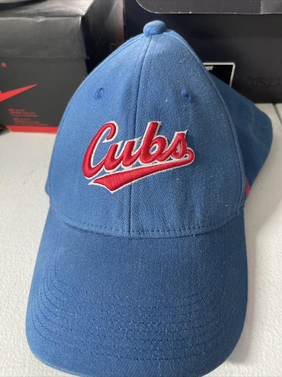 Vintage Nike Chicago Cubs Hat Fitted Cap Embroidered Logo Swoosh Blue O/S