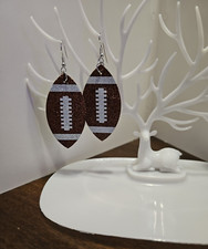 Football Glitter Both Sides Brown  White Dangle Earrings Sports Jewelry