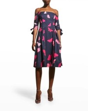 Carolina Herrera Butterfly Off-The-Shoulder Tie-Cuffs Dress - BCI Cotton, Fancy