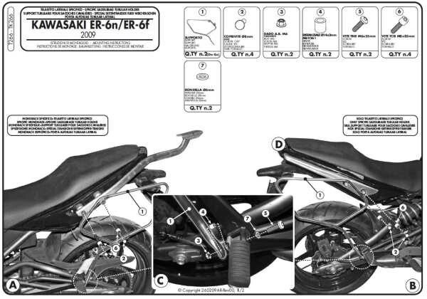 Porte-bagages latéraux Kawasaki ER-6N 05-08 pour fixer sacoches moto