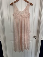 Vintage Unforgettable Nightgown Pink cottage Small Beaded Lace Stretch Nylon 194