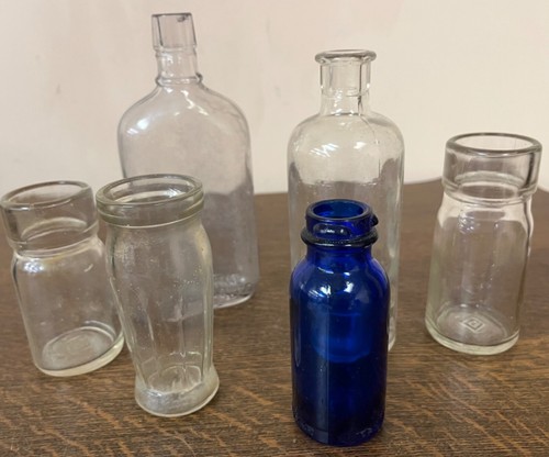Six Apothecary Bottles - No Stoppers - Cobalt, Clear