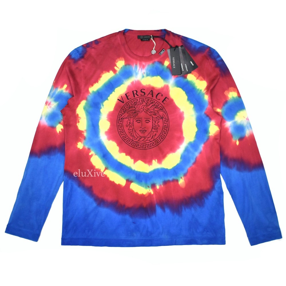 NWT $795 Versace RUNWAY Medusa Logo Tie Dye L/S T-Shirt Men's S SS20 AUTHENTIC