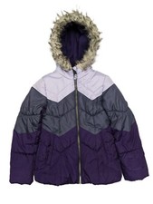 London Fog Puffer Style Winter Hooded Jacket Purple  Gray: Girls Medium 10/12