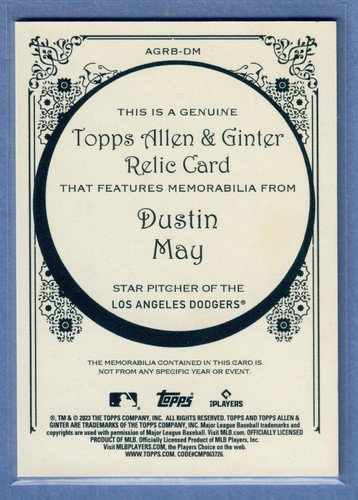 2023 Topps Allen & Ginter Dustin May Relic #AGRB-DM Dodgers SP - Picture 2 of 2
