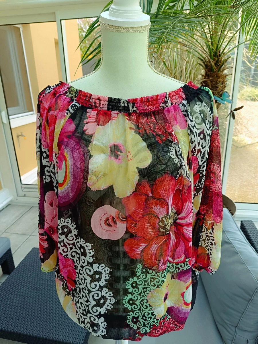 Tunique Longue Desigual Femme – Taille M – Multicolore Floral – Manches Longues (Très Bon état)