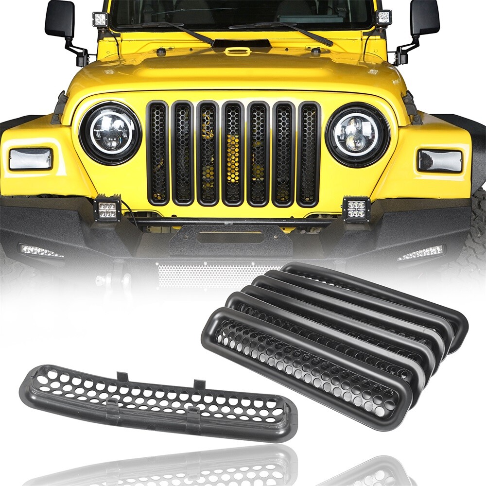 Black Front Grill Mesh Inserts Clip-in Honeycomb for 1997-2006 Jeep Wrangler TJ