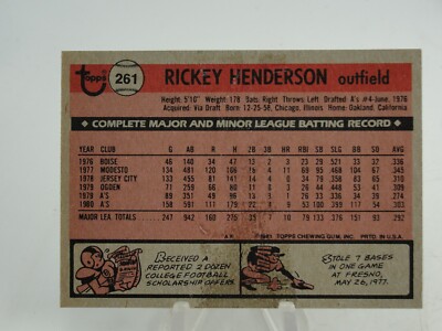 1981 Topps Set-Break #261 Rickey Henderson NM-MT | eBay