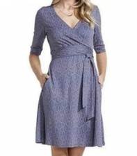 Toad Co. Cue Wrap Long Sleeve Dress A Line Casual Blue Floral size Small Tencel