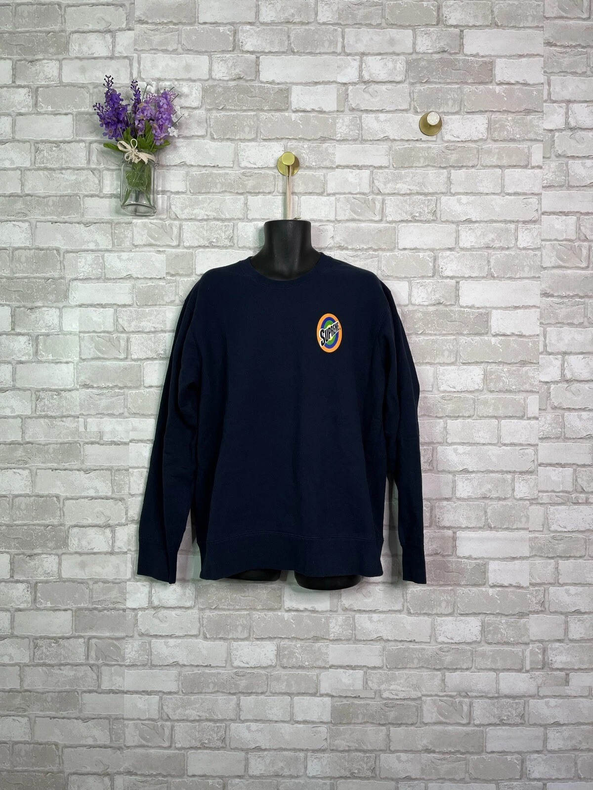 Sweat col rond bleu marine logo Supreme Tide Spin