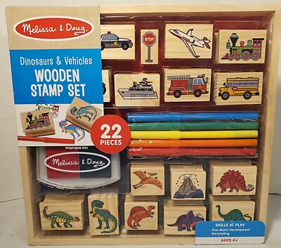 Melissa & Doug Wooden Stamp Set Dinosaurs Vehicles New 22 Piece Kids Craft Play 772950732 | eBay