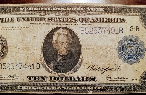 1914 Large $10 Federal Reserve Note New York; ~GOLD Cert.~ 'Horse Blanket' - Picture 2 of 10