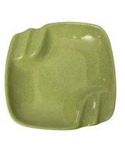 Vintage Mid Century Modern Celedon Green Black Speckled Ashtray Square 5.5”