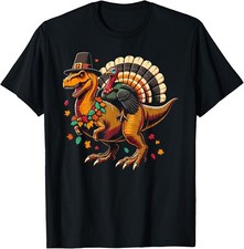Camiseta Unisex Pavo Montando Dinosaurio Acción de Gracias T Rex Divertida Día del Pavo Regalo