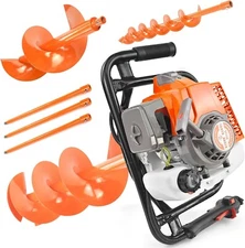 72cc 4HP Post Hole Digger Gas Powered Earth Digger 3 Rods + 3 Auger Drill Bits