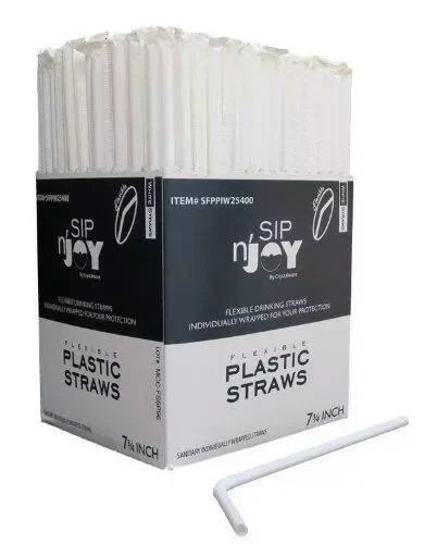 Paquete a granel de 380 pajitas de plástico flexibles de cristalería - blancas,