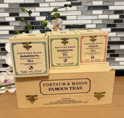 Fortnum & Mason Famous Teas Wooden Box With Assam Darjeeling