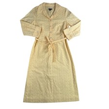 Talbots Dress Womens 6 Yellow Midi Tie Waist Eyelets Collared Lined Back Slit