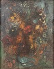 American mid 20th C, Vintage Oil Painting, Abstract Floral Still Life