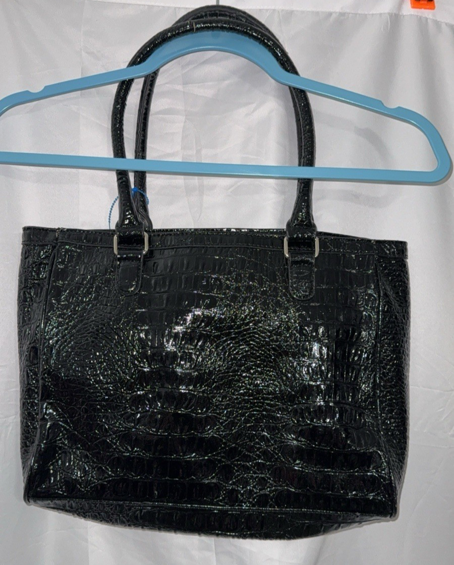 Nine West Black Crocodile SKIN Tote Purse Shoulder Bag PRE OWNED