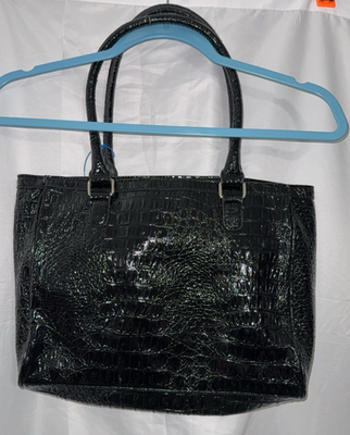 Nine West Black Crocodile SKIN Tote Purse Shoulder Bag PRE OWNED