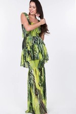 Women's Ruffle Sleeve Tiered Bottom Print Long Dress