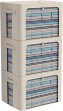 Beige), 3Pack Foldable Storage Bins - Frame Storage Box Linen Fabric Stacka