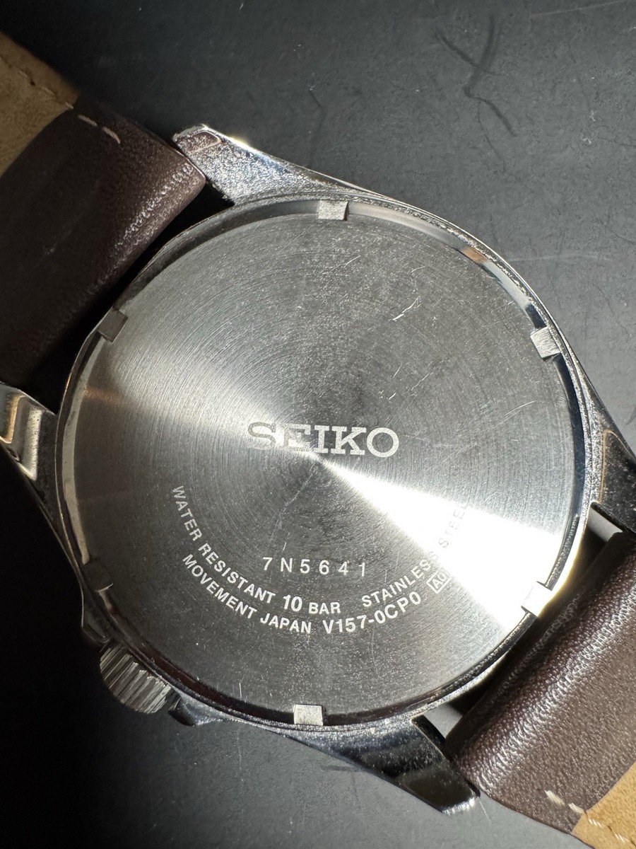 Seiko Solar 100M V157-0CP0 Black Dial Date Men's Watch Brown Seiko