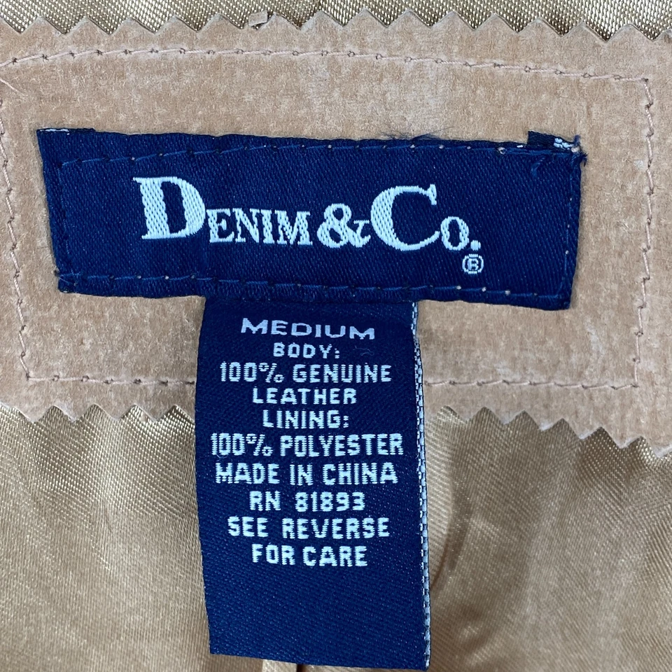 DENIM & CO Chaqueta Mujer M Gamuza Cuero Blazer Gabardina Corbata Frontal Beige Foto 4 de 4