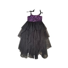 Nickie Lew Girls Purple Sequin Black Tiered Tulle High Low Formal Dress Size 14
