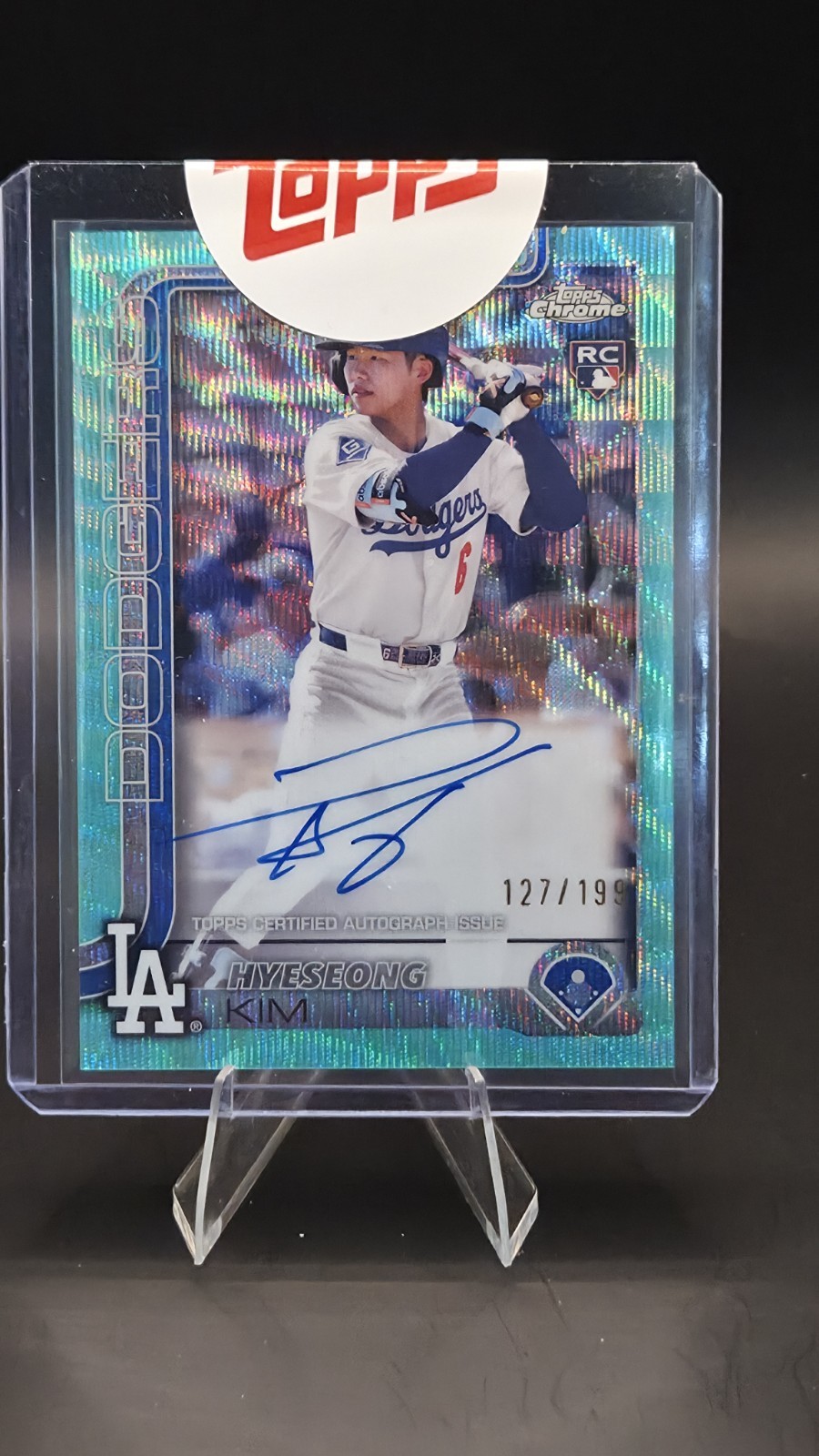2025 Topps Chrome /199 Aqua Wave Autograph Hyeseong Kim Dodgers Rookie RC AUTO