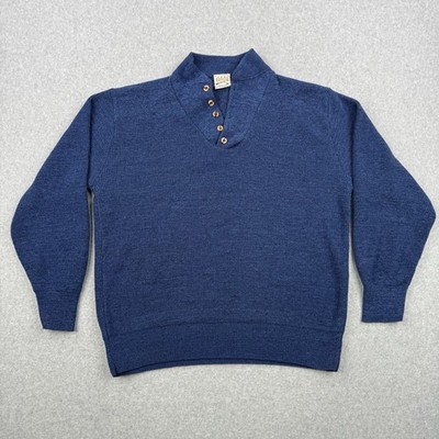 Vintage Cabelas Sweater Mens Large Blue Henley Knit Cotton Hunting Outdoors USA