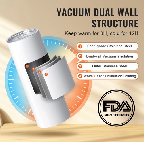 50Pack Straight Sublimation Tumblers Bulk Blank 20oz Stainless Steel White - Picture 2 of 16