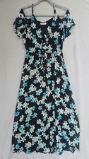 Calvin Klein Dress Womens 8 Black Floral Cold Shoulder Chiffon Midi Sundress