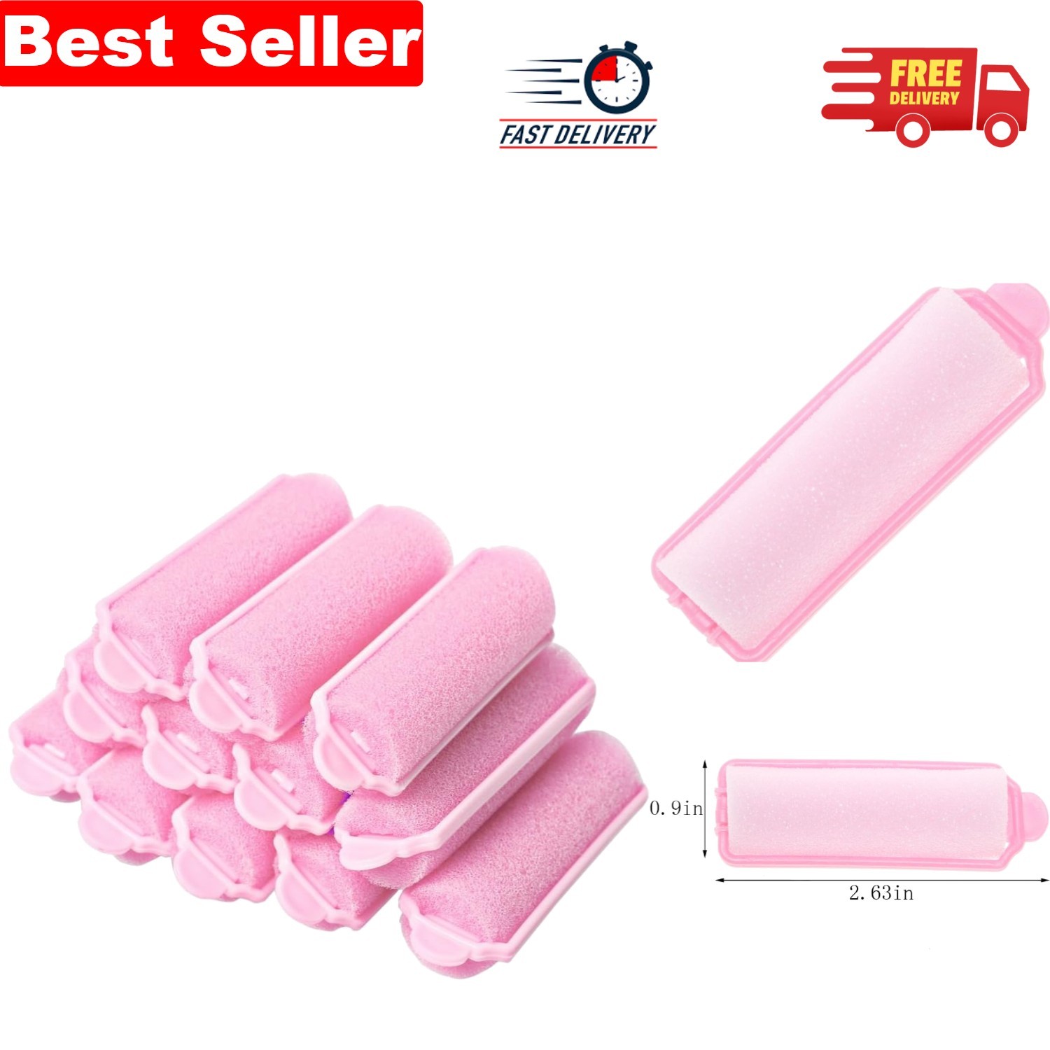 Pink DIY Soft Sponge Hair Rollers - 12 Count for Voluminous Curly Hairstyles
