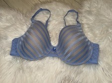Maidenform One Fab Fit Demi Bra Striped Mesh Underwire Womens 38D Blue 7309