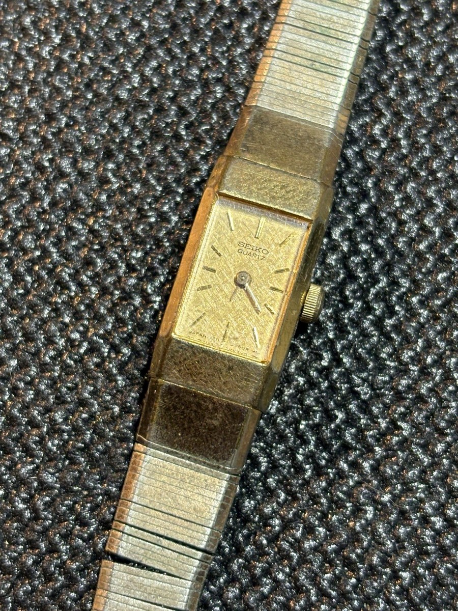 Vintage Seiko Women's Tank Watch Gold Tone Analog Quartz For Parts