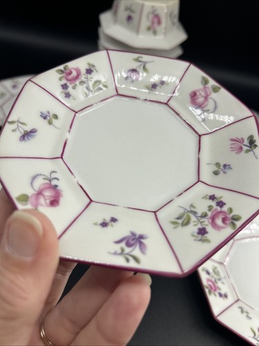 Limoges France Ramekin Condiment Fruit Bowls - Pink Roses - 7 Bowls & 5 Saucers - Picture 12 of 18