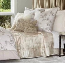 Michael Aram "Watercolor Print" Queen Size Silk Quilt, Blush/Ivory, New!