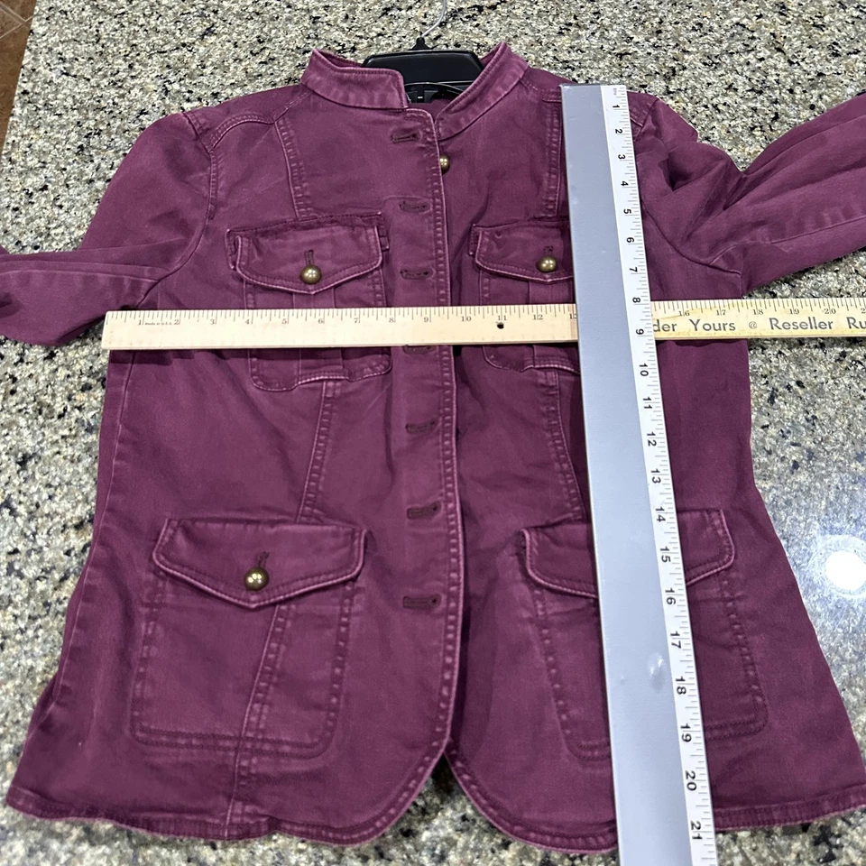 Chaqueta White House Black Market para mujer talla 8 púrpura militar utilitaria algodón Foto 3 de 4