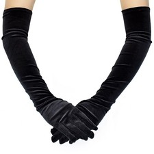 Long Velvet Women  s Gloves Elbow Length Flapper Gloves Finger Opera Evening P...