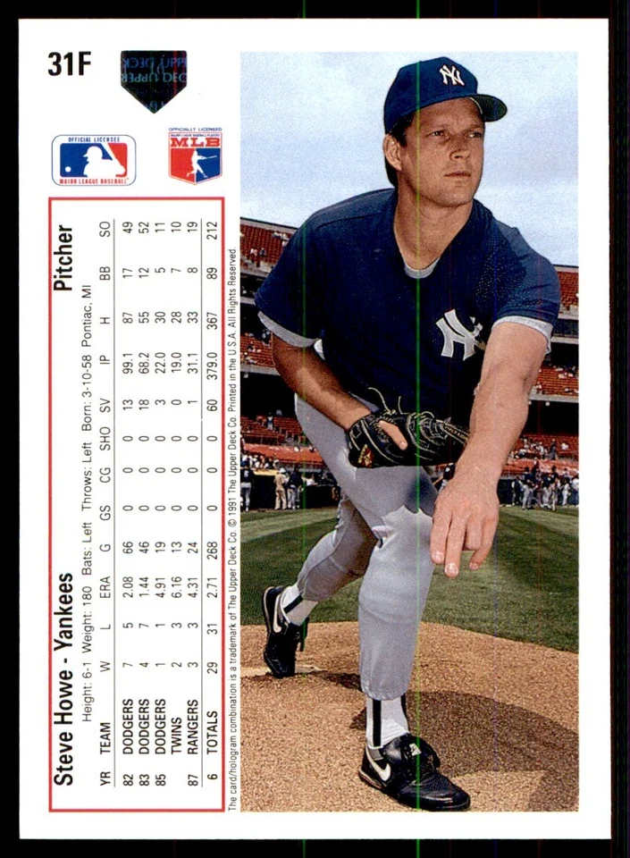 1991 Upper Deck Final Edition Steve Howe New York Yankees #31F - Image 2 of 2